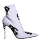 Dolce & Gabbana White Logo Stretch Heels Ankle Boots Shoes