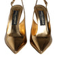 Dolce & Gabbana Gold Patent Leather Heels Slingback Shoes