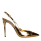 Dolce & Gabbana Gold Patent Leather Heels Slingback Shoes