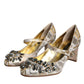 Dolce & Gabbana Gold Jacquard Crystal Mary Janes Pumps Shoes