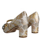 Dolce & Gabbana Gold Jacquard Crystal Mary Janes Pumps Shoes