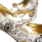 Dolce & Gabbana Gold Jacquard Crystal Mary Janes Pumps Shoes