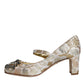 Dolce & Gabbana Gold Jacquard Crystal Mary Janes Pumps Shoes