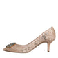 Dolce & Gabbana Beige Taormina Lace Crystal Heel Pumps Shoes