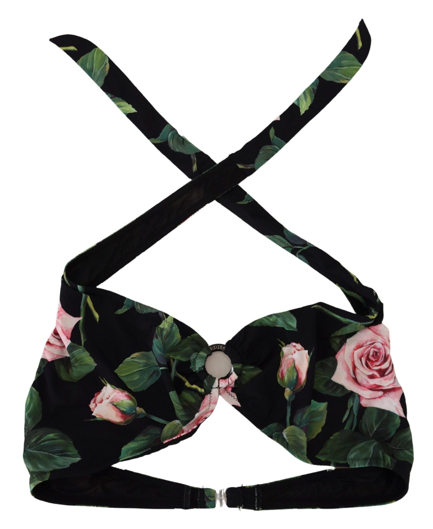 Dolce & Gabbana Black Rose Halter Beachwear Swimwear Bikini Top