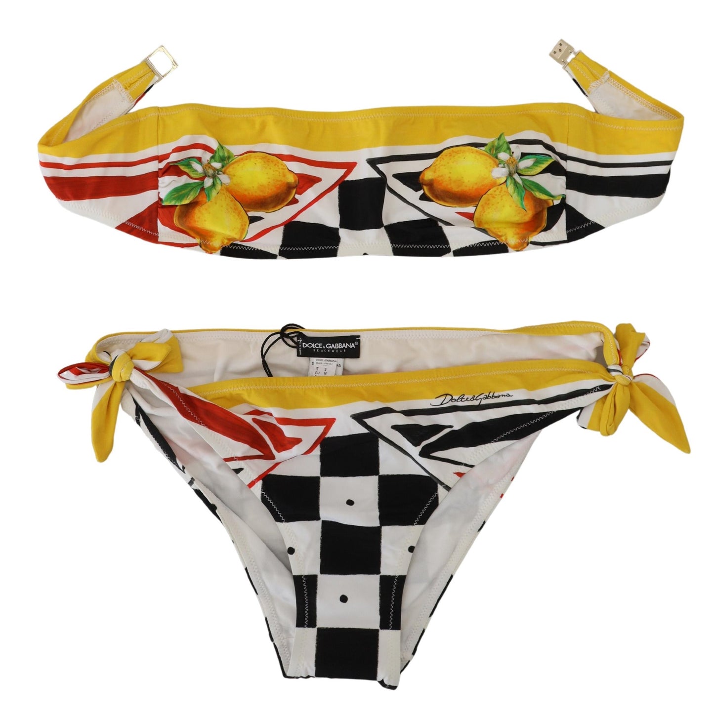 Dolce & Gabbana Multicolor Carretto Lemon 2 Pc Swimwear Bikini Top Bottom