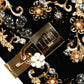 Dolce & Gabbana Black Velvet Floral Crystal Clutch Evening Purse Bag