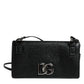 Dolce & Gabbana Black Leather Crystal Shoulder Crossbody Clutch Bag