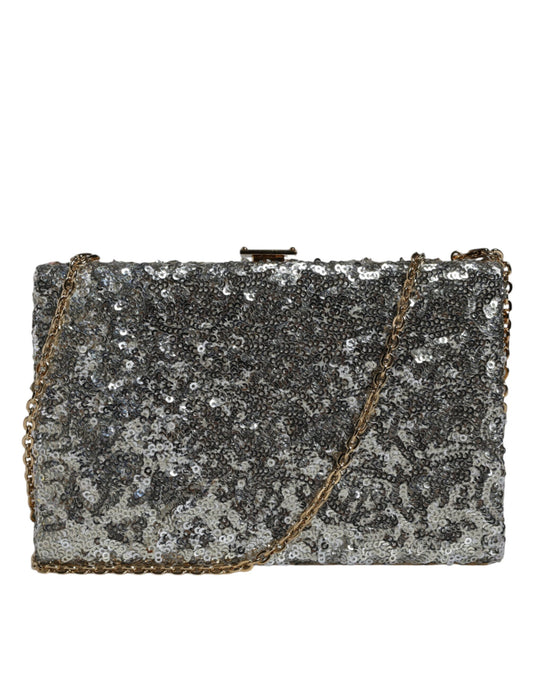 Dolce & Gabbana Silver Sequined Clutch Evening Crossbody Bag