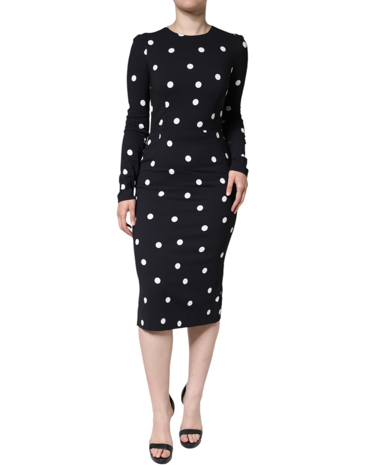 Dolce & Gabbana Black Viscose Polka Dots Sheath Midi Dress