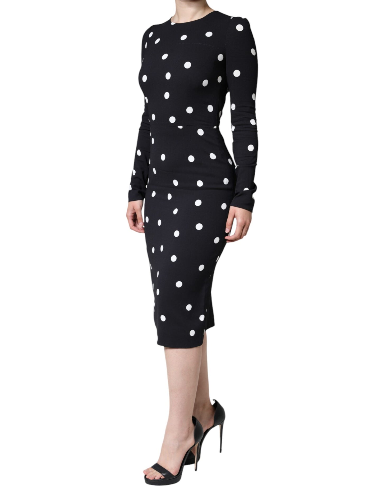 Dolce & Gabbana Black Viscose Polka Dots Sheath Midi Dress