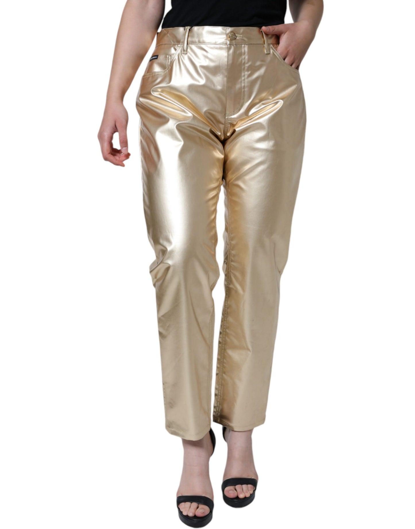 Dolce & Gabbana Metallic Gold Polyester Tapered Pants