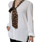 Dolce & Gabbana White Ascot Collar Long Sleeve Top Blouse