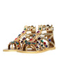 Dolce & Gabbana Gold Leather Crystal Gladiator Sandals Flats Shoes