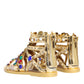 Dolce & Gabbana Gold Leather Crystal Gladiator Sandals Flats Shoes