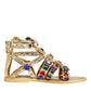 Dolce & Gabbana Gold Leather Crystal Gladiator Sandals Flats Shoes