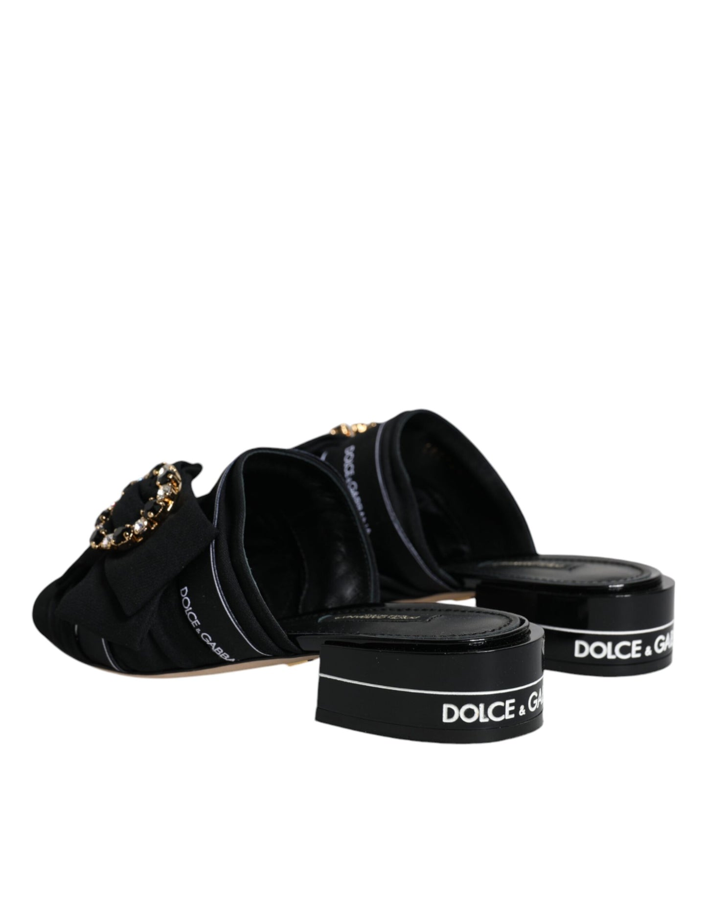 Dolce & Gabbana Black White Crystal Slides Sandals Shoes