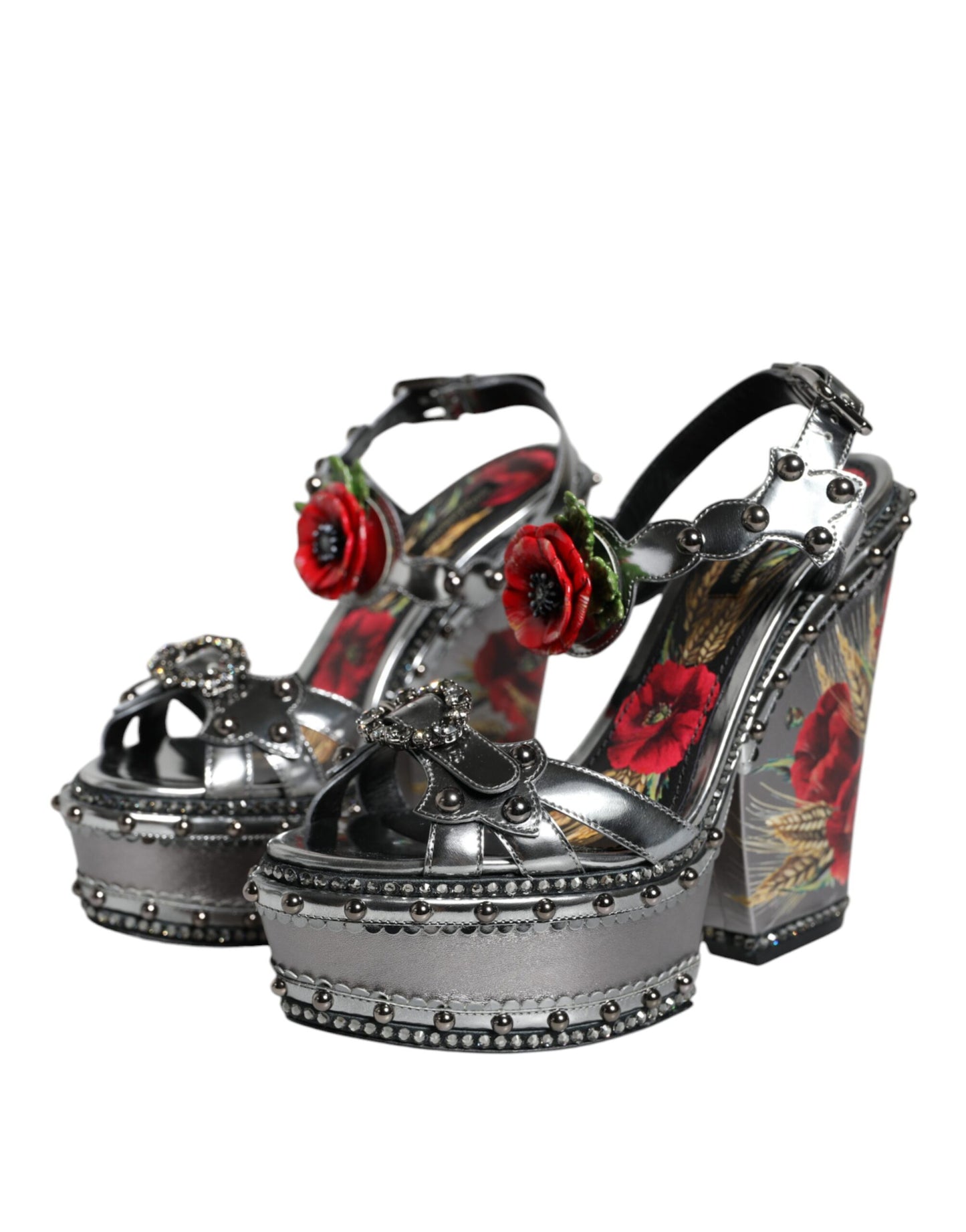 Dolce & Gabbana Silver Embellished Platform Heels Sandals Shoes