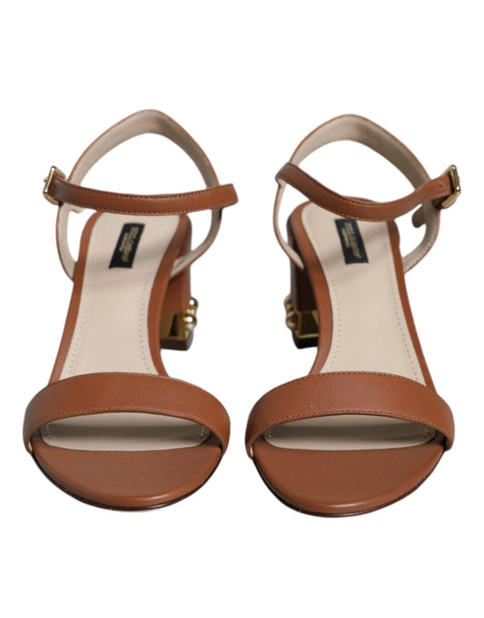 Dolce & Gabbana Brown Leather Ankle Strap Sandals Shoes