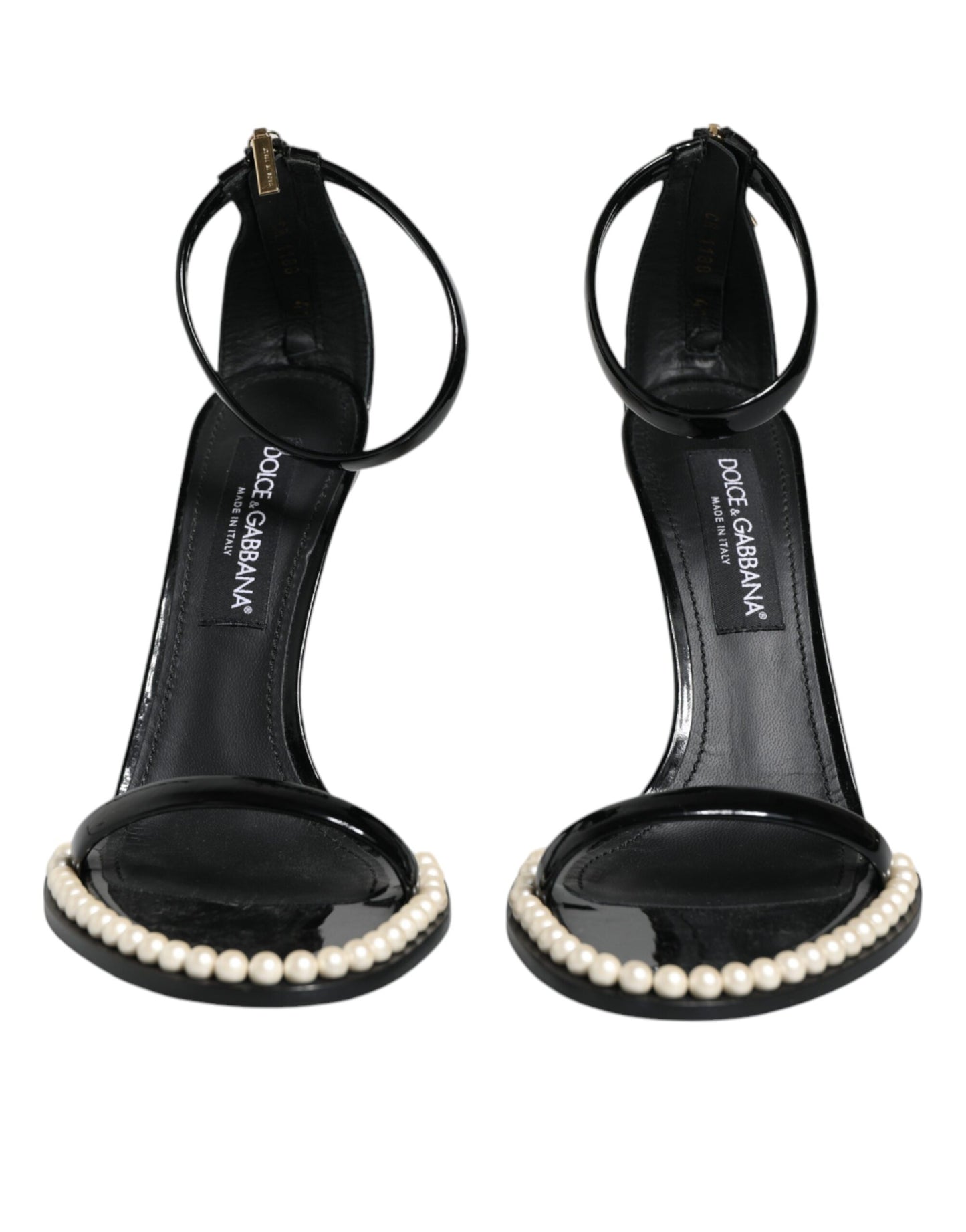 Dolce & Gabbana Black Keira Leather Faux Pearl Sandals Heels Shoes