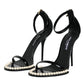 Dolce & Gabbana Black Keira Leather Faux Pearl Sandals Heels Shoes