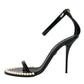 Dolce & Gabbana Black Keira Leather Faux Pearl Sandals Heels Shoes