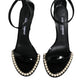 Dolce & Gabbana Black Keira Leather Faux Pearl Sandals Heels Shoes