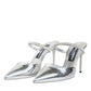 Dolce & Gabbana Silver Leather Slip On Heels Sandals Shoes