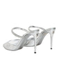 Dolce & Gabbana Silver Leather Slip On Heels Sandals Shoes