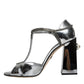 Dolce & Gabbana Silver Leather T-strap Heels Sandals Shoes