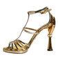 Dolce & Gabbana Gold Leather Baroque Heels Sandals Shoes