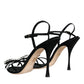 Dolce & Gabbana Black Leather Crystal Bow Heels Sandals Shoes