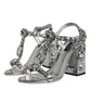 Dolce & Gabbana Silver Leather T-strap Crystal Sandals Shoes