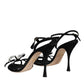 Dolce & Gabbana Black Leather Crystal Bow Heels Sandals Shoes