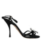 Dolce & Gabbana Black Leather Crystal Bow Heels Sandals Shoes