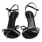 Dolce & Gabbana Black Leather Crystal Bow Heels Sandals Shoes