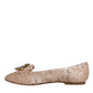 Dolce & Gabbana Beige Lace Crystal Ballet Flats Loafers Shoes