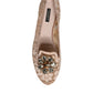 Dolce & Gabbana Beige Lace Crystal Ballet Flats Loafers Shoes