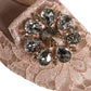 Dolce & Gabbana Beige Lace Crystal Ballet Flats Loafers Shoes