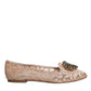 Dolce & Gabbana Beige Lace Crystal Ballet Flats Loafers Shoes