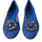 Dolce & Gabbana Blue Lace Crystal Ballet Flats Loafers Shoes