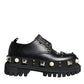 Dolce & Gabbana Black Leather Embellished Derby Formal Shoes