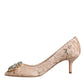 Dolce & Gabbana Beige Taormina Lace Crystal Heels Pumps Shoes