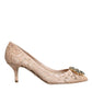 Dolce & Gabbana Beige Taormina Lace Crystal Heels Pumps Shoes