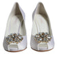 Dolce & Gabbana White Crystals Peep Toe Satin Pumps Shoes