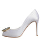 Dolce & Gabbana White Crystals Peep Toe Satin Pumps Shoes