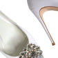 Dolce & Gabbana White Crystals Peep Toe Satin Pumps Shoes