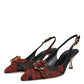 Dolce & Gabbana Black Red Floral Crystal Heel Slingback Shoes