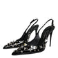 Dolce & Gabbana Black Leather Crystal Stud Slingback Shoes