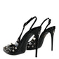 Dolce & Gabbana Black Leather Crystal Stud Slingback Shoes